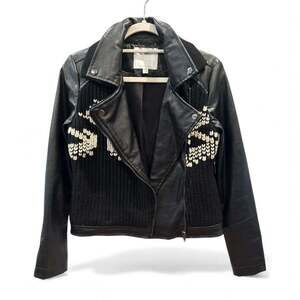 Anthropologie Faux Leather Biker Jacket Coat Sweater XS S